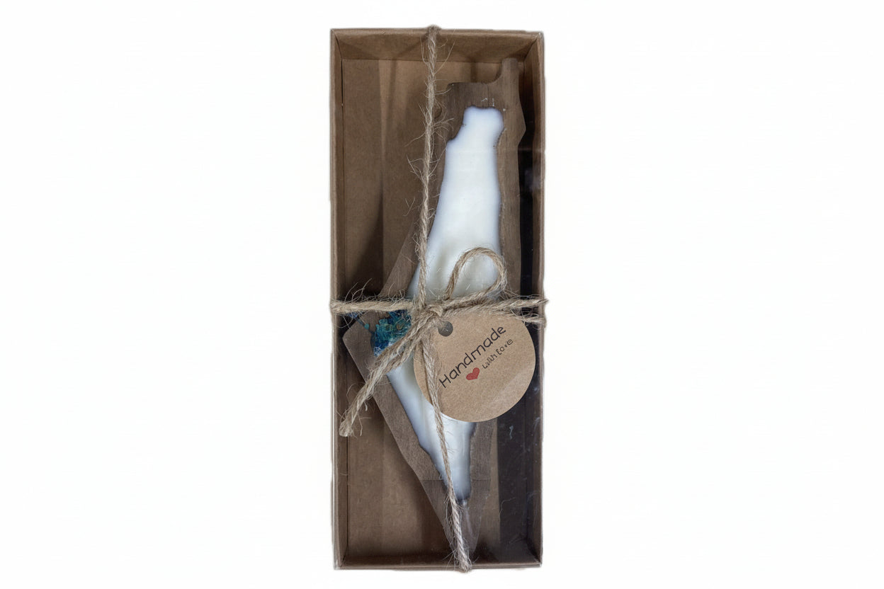 Olive Wood Palestine Map Candle Holder with Scented Candle