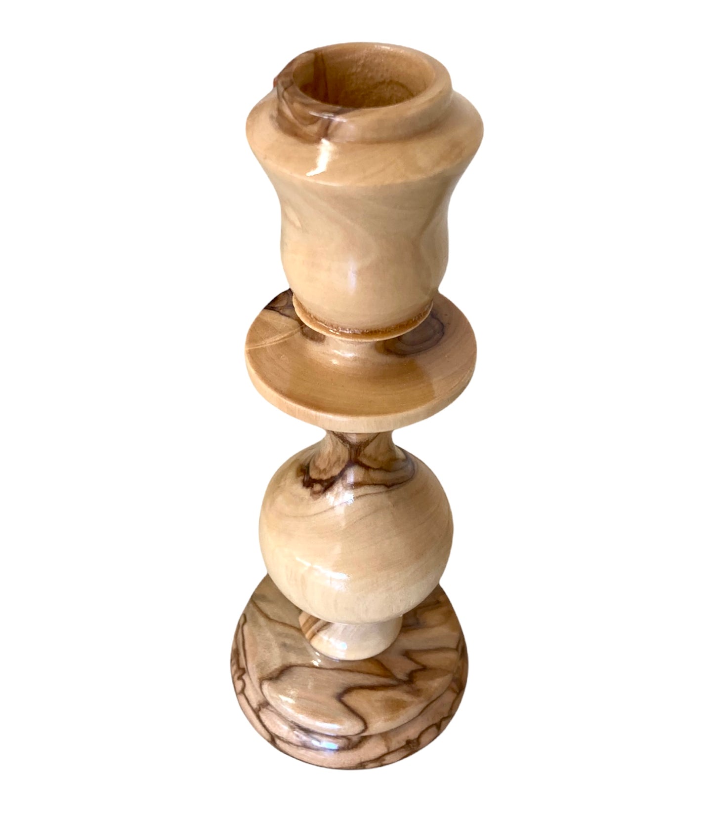 Olive Wood Candlestick Holder 16cm