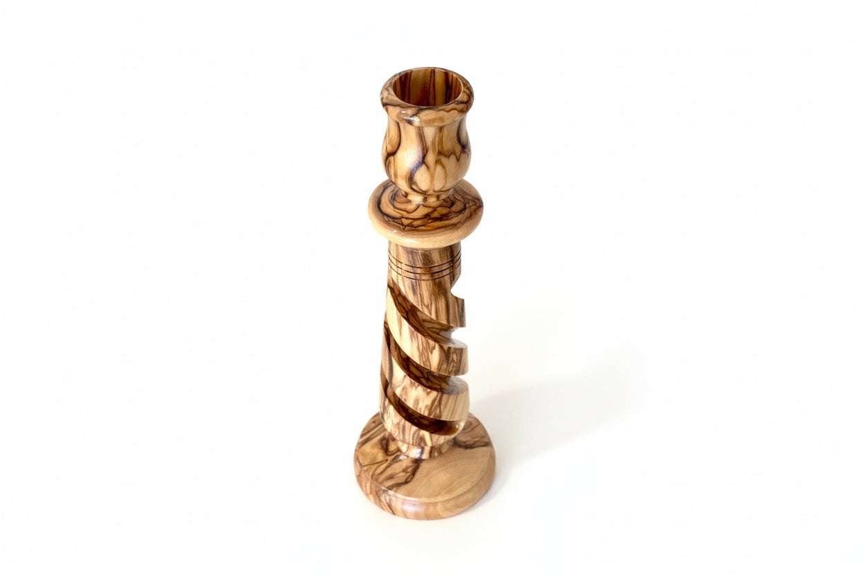 Olive Wood Candlestick Holder 25cm