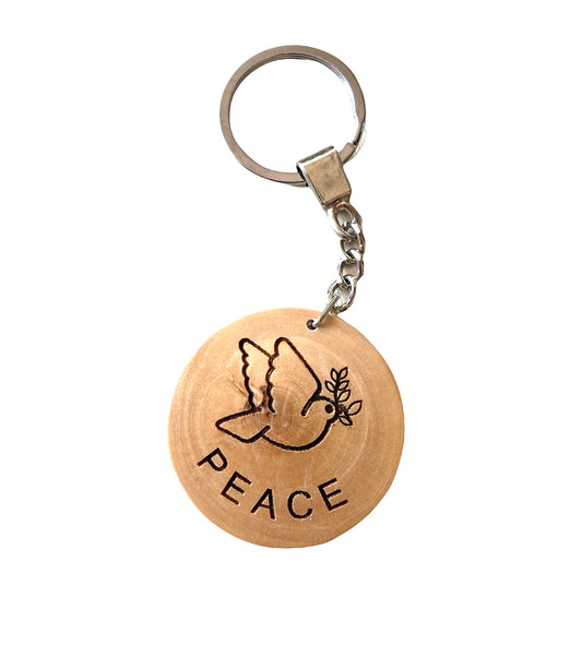 Olive Wood 'Peace' Keyring