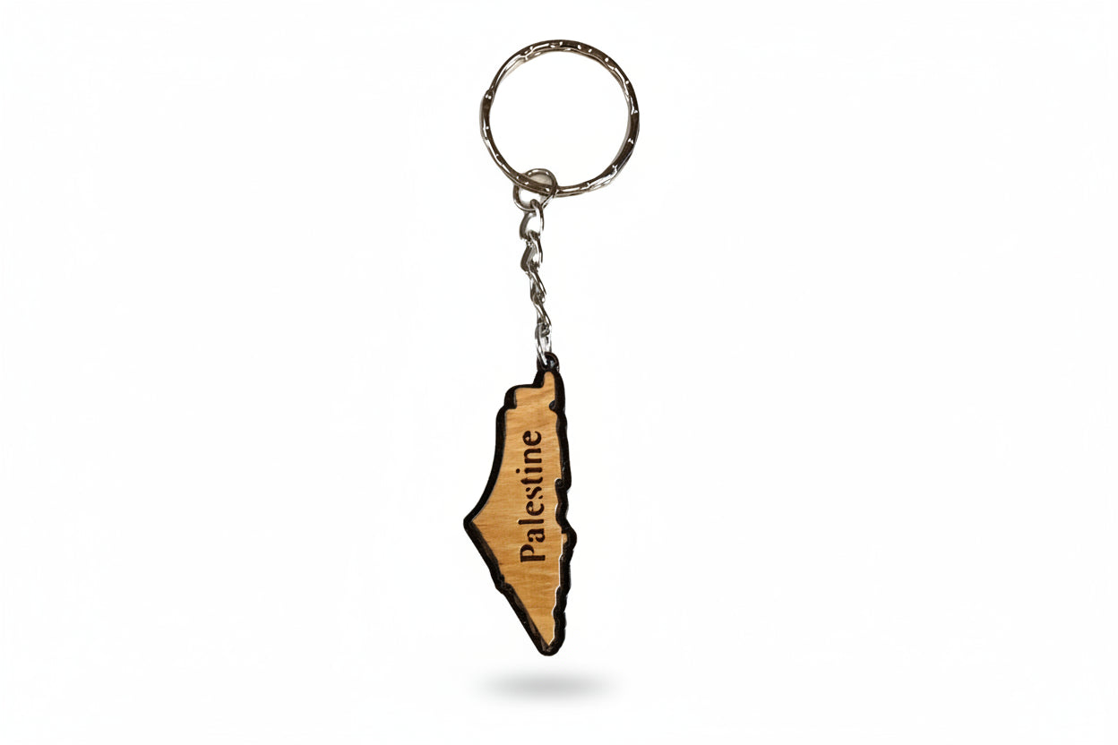 Olive Wood 'Palestine Map' Keyring