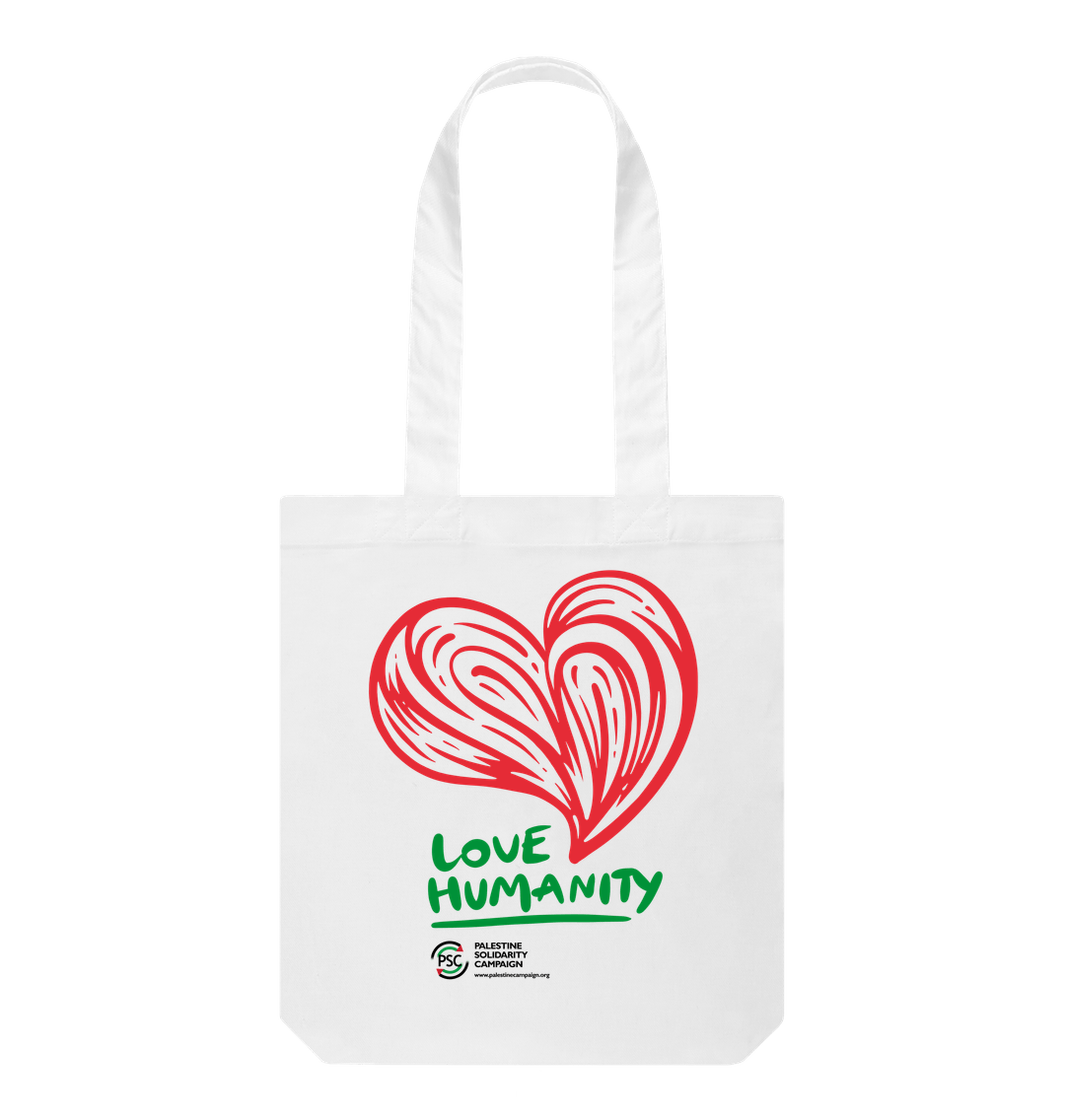 White Tote Bag - Love Humanity Red