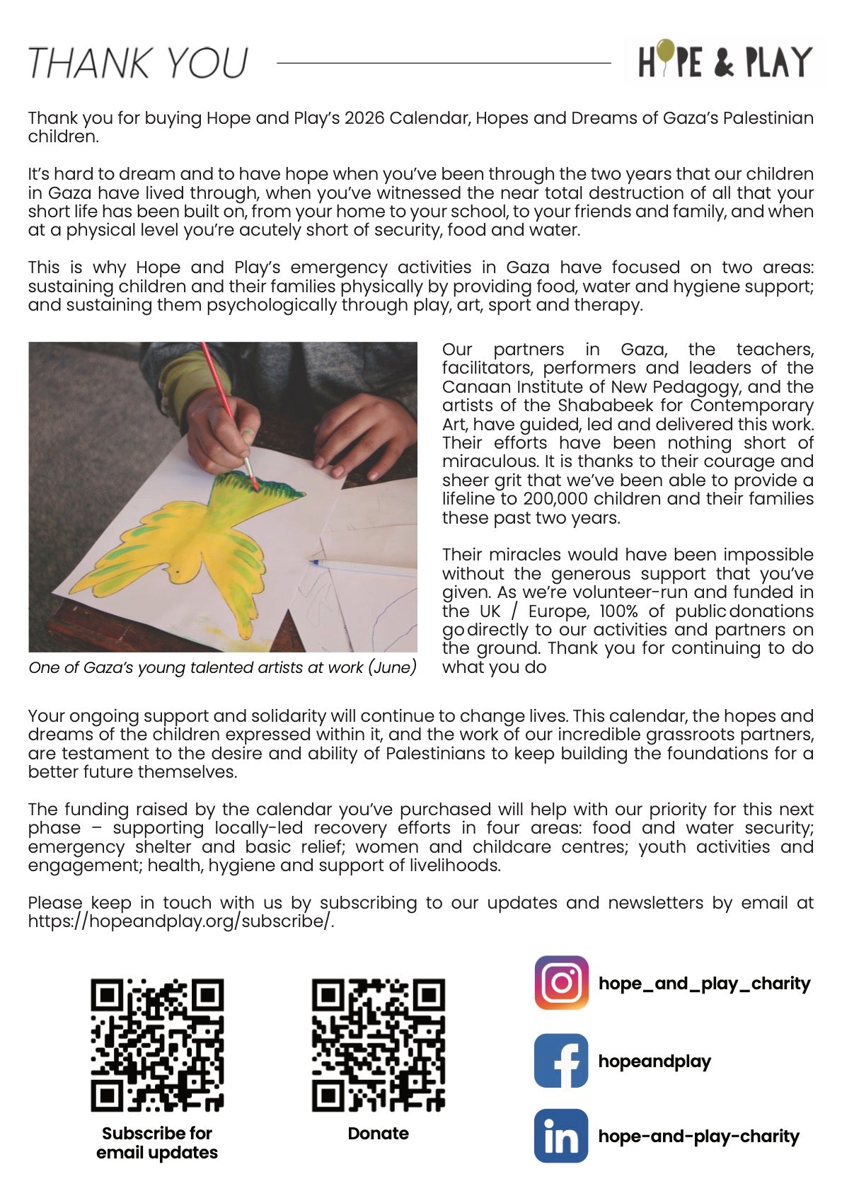 Hope & Play Calendar 2026