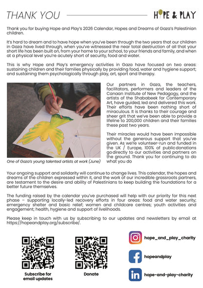 Hope & Play Calendar 2026