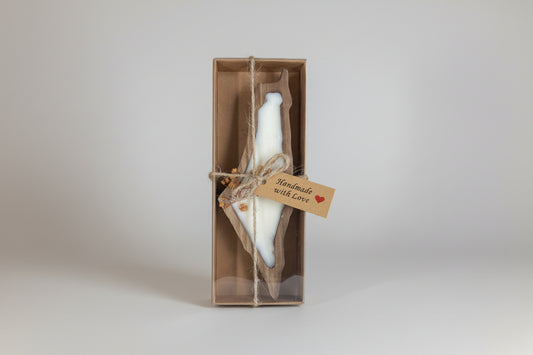 Olive Wood Palestine Map Candle Holder with Scented Candle