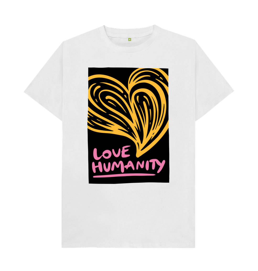 White Unisex T-Shirt - Love Humanity Yellow and Black