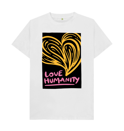 White Unisex T-Shirt - Love Humanity Yellow and Black